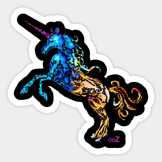 Flaming Unicorn Sticker by udezigns